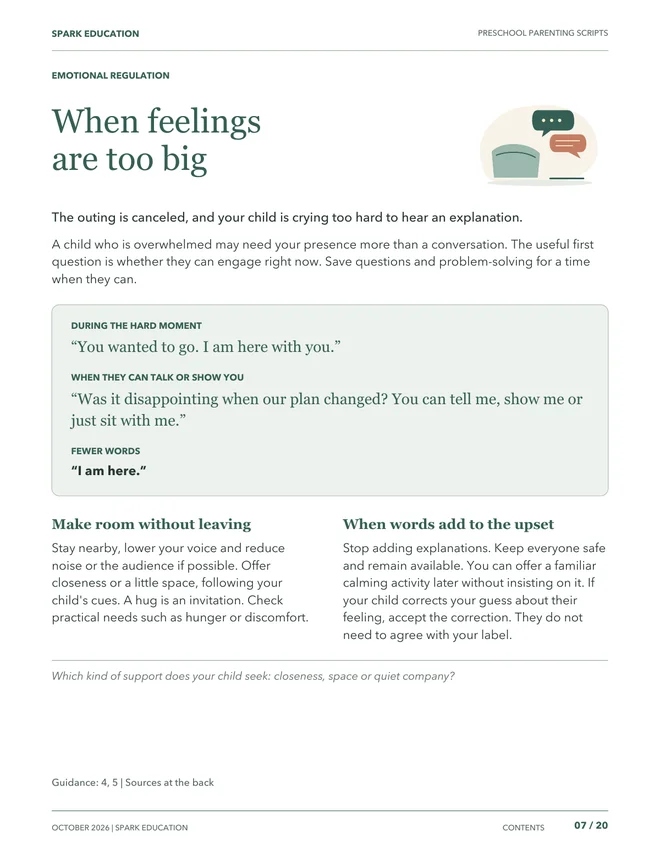 When fewer words help: sample page from Preschool Parenting Scripts