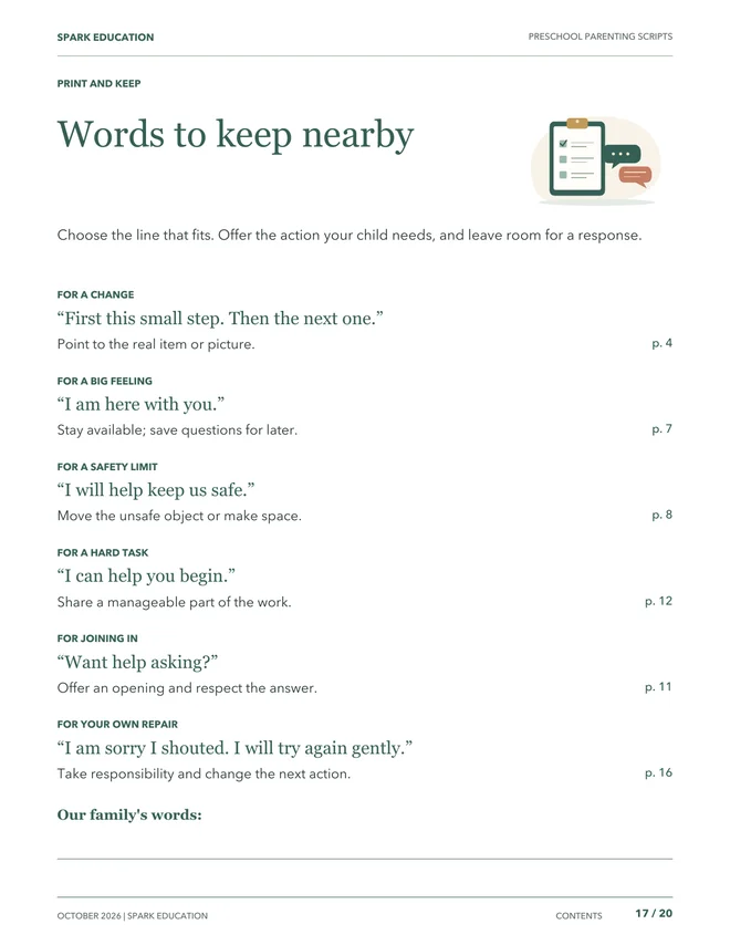 A page to keep nearby: sample page from Preschool Parenting Scripts