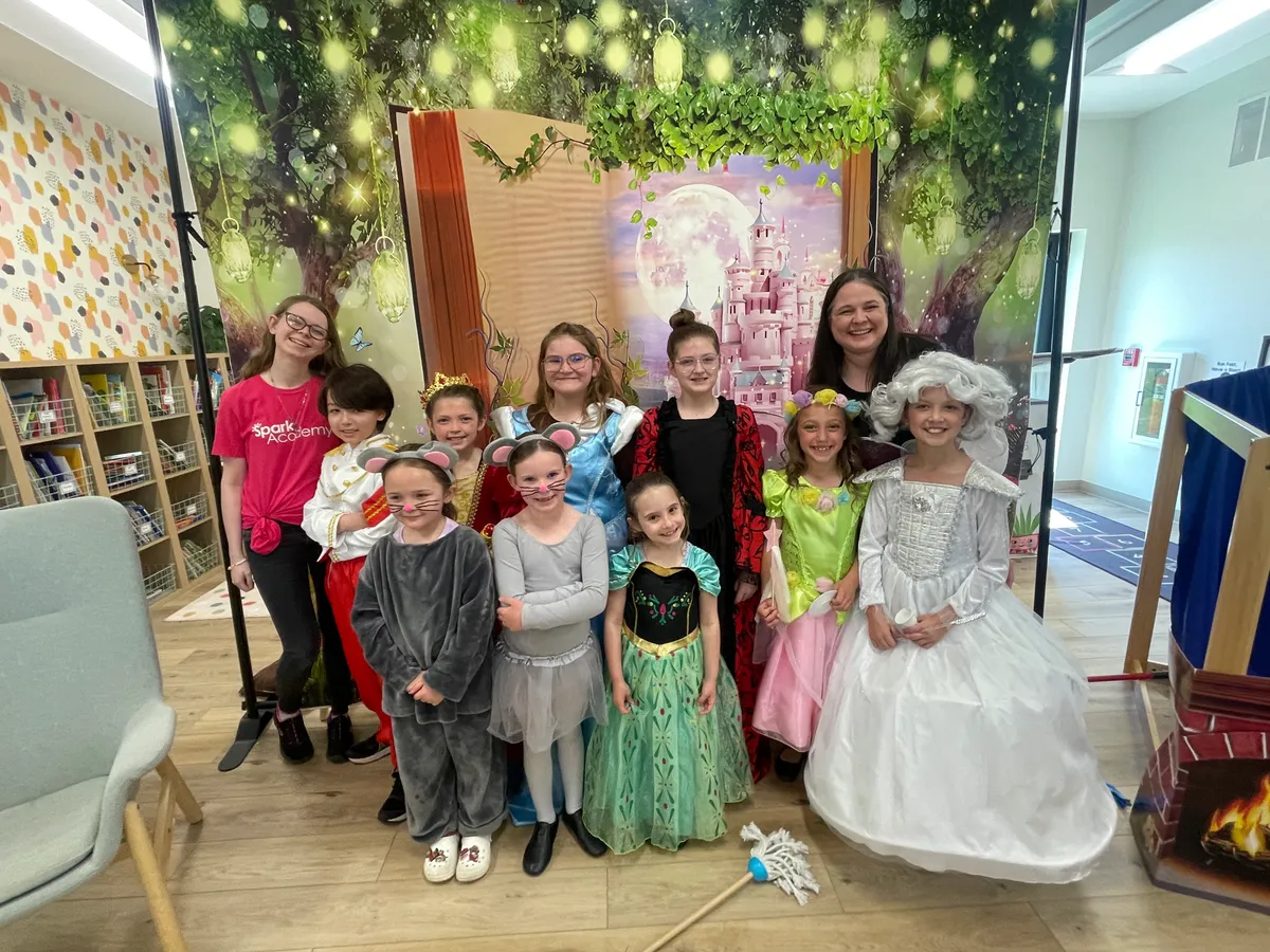 The Centerstage Players full cast in costume for their theatrical production at Spark Academy