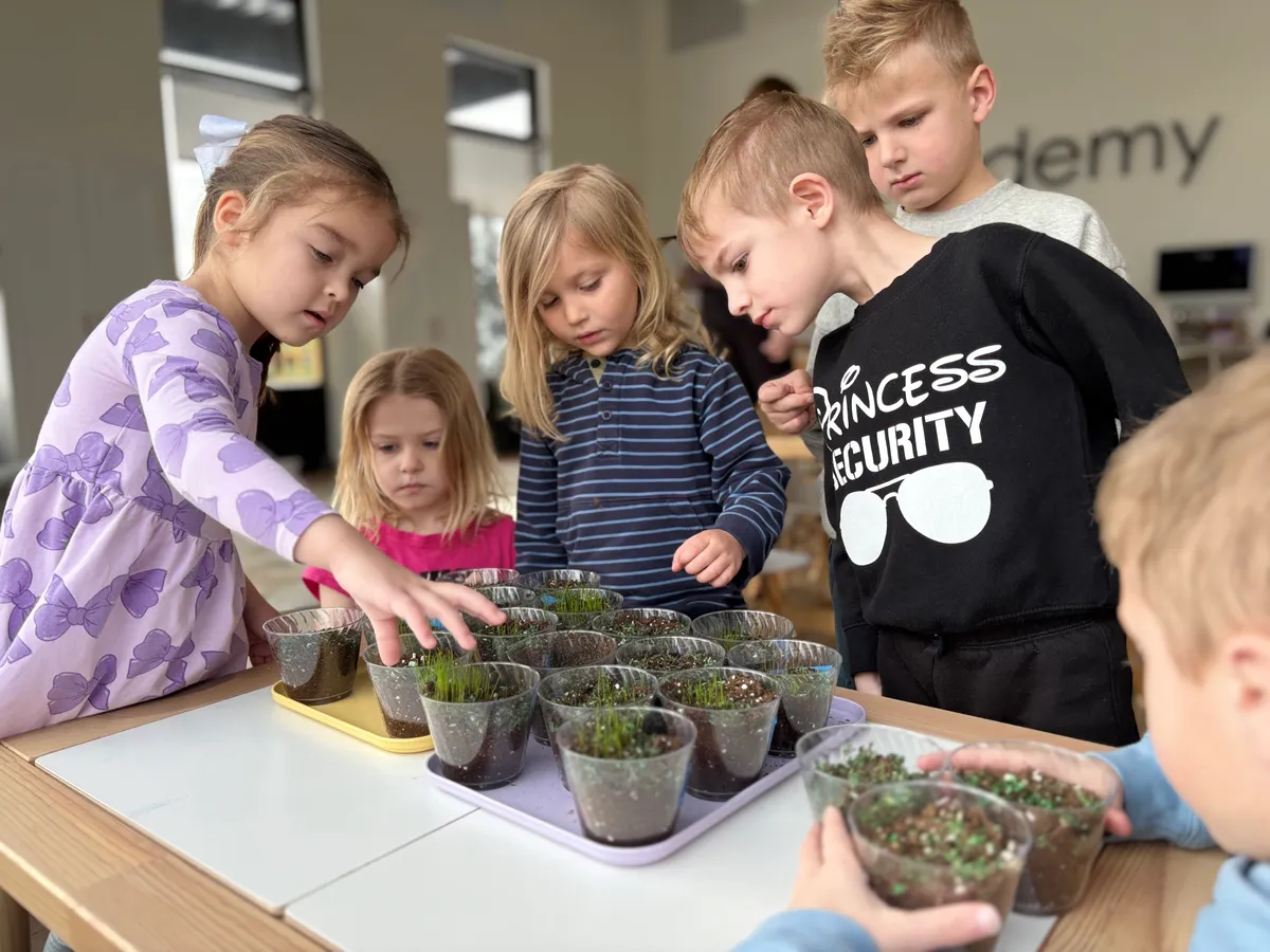 Enrichment moment at Spark Academy showing STEM activity with four-year-olds